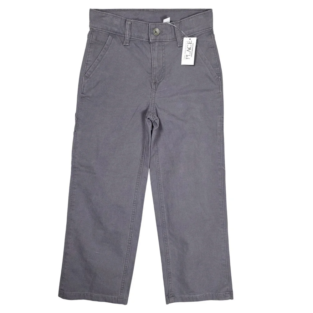 The Childrens Place Canvas Carpenter Pants Boys Size 6 Tempest Gray NEW Outdoors